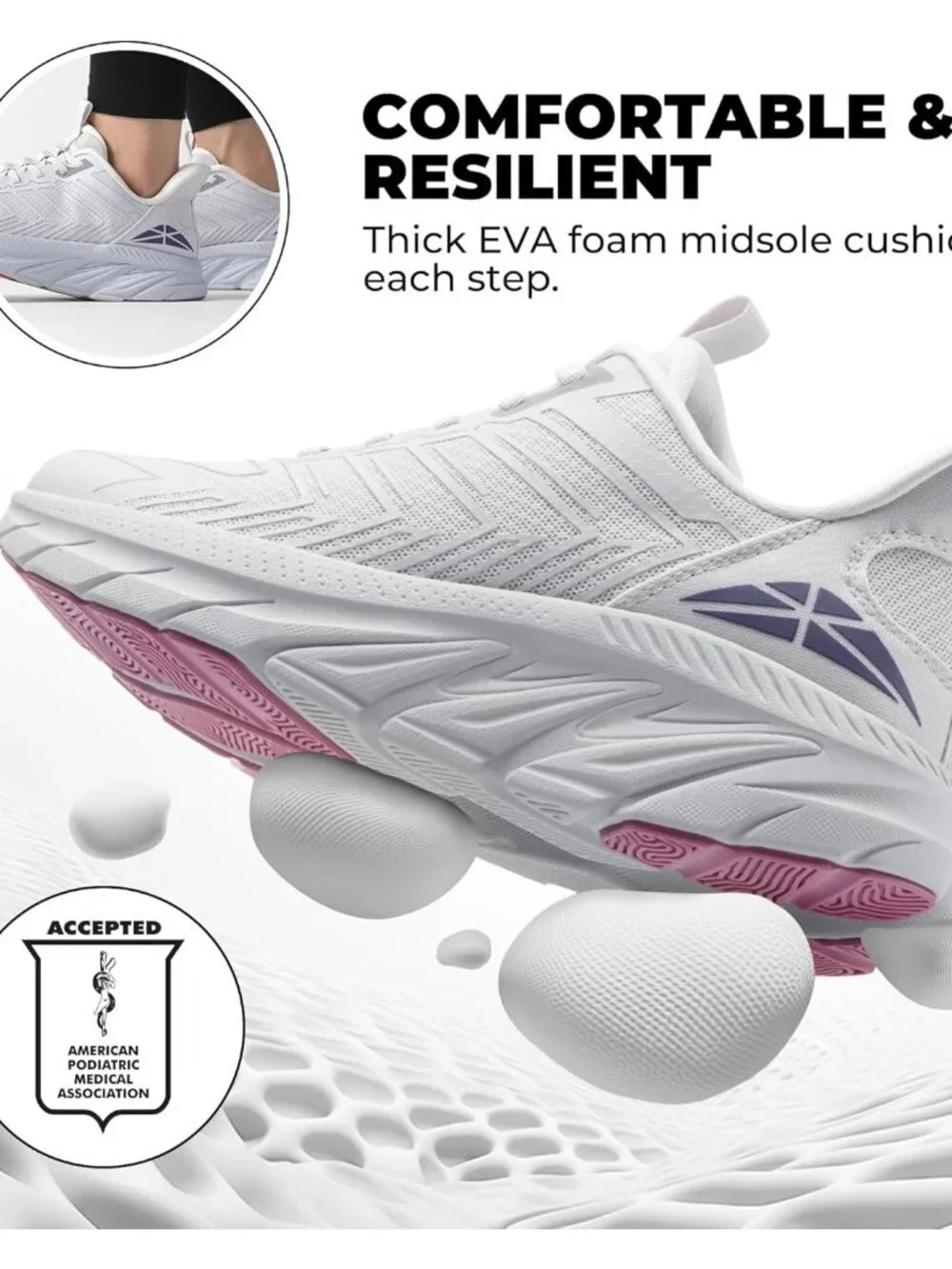 Women's Grey Purple Slip On Walking Shoes Running Comfortable Breathable Sneaker